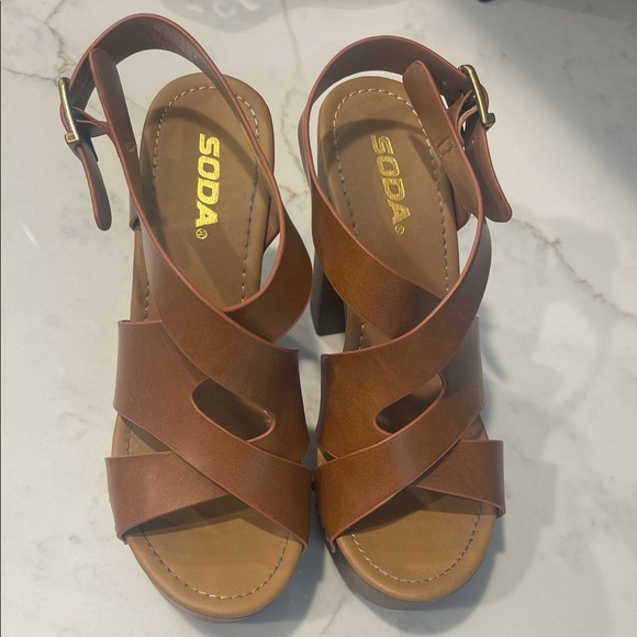 Soda Women's Brown Strappy Heels - Picture 1 of 5